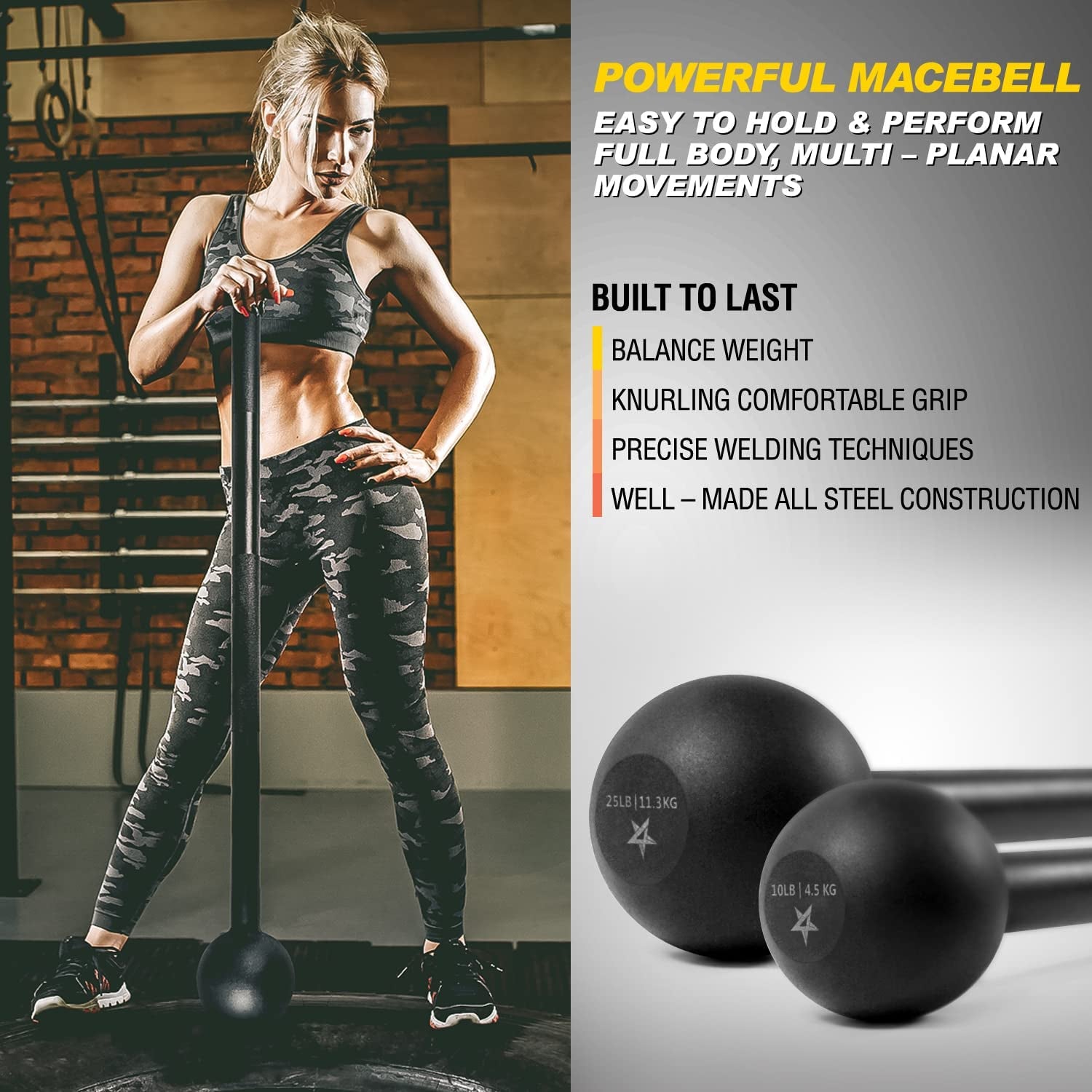 Steel Mace Bell for Comprehensive Strength Training - Enhancing Full Body, Muscle, Shoulder, Grip, and Forearm Workouts for Rehabilitation and Stretching Available in 5, 7, 10, 15, 20, 25, and 30 lbs for Both Men and Women